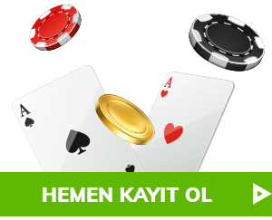 Oyun kartları ve renkli fişler eşliğinde Hemen Kayıt Ol butonu Bahigo Giriş için yönlendirme