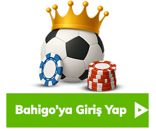Futbol topu üzerinde taç ve renkli fişler eşliğinde Bahigo’ya Giriş Yap butonu