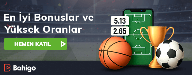 Futbol sahası arka planında kupa ve spor toplarıyla En İyi Bonuslar ve Yüksek Oranlar yazısı Bahigo Bahis için katıl butonu